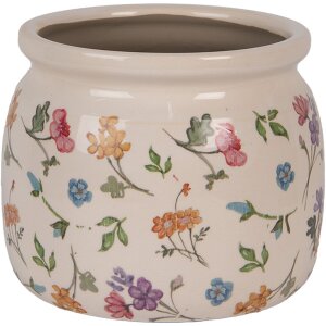 Clayre & Eef Bloempot Floral Beige Ø16x13 cm Landelijke Stijl Keramiek