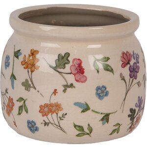 Clayre & Eef Decoratieve Bloempot Keramiek Beige Floral Ø12x10 cm Landhuisstijl