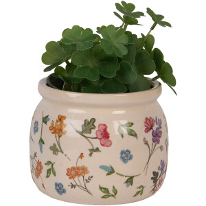 Clayre & Eef Decoratieve Bloempot Keramiek Beige Floral Ø12x10 cm Landhuisstijl