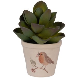 Clayre & Eef Bloempot Landelijke Stijl Ø8x7cm Beige Bruin Keramiek Vogelmotief