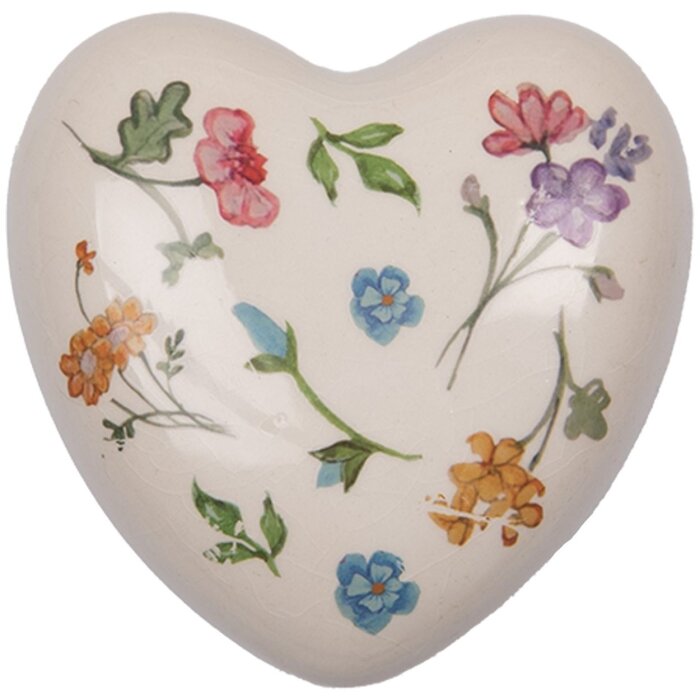 Clayre & Eef 6CECFL0003 Keramieken Hart Beige 12x12x4cm Landhuisstijl Decoratie