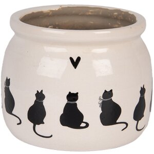 Clayre & Eef Bloempot Kattenmotief Beige Zwart...
