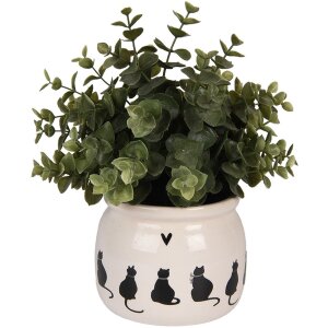Clayre & Eef Bloempot Kattenmotief Beige Zwart Ø12x10 cm Keramiek Landelijk