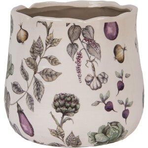 Clayre & Eef Plantenpot Keramik Ø21x19cm beige Groente Landelijke stijl