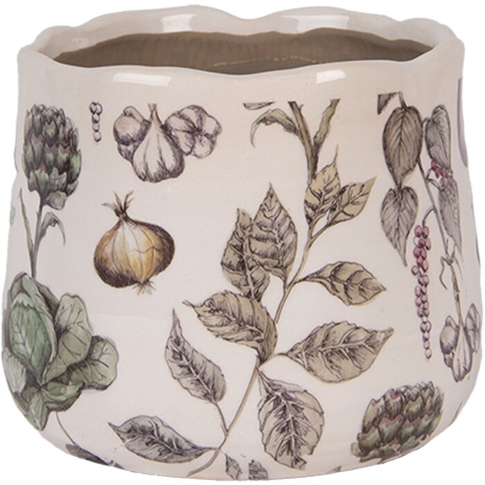 Clayre & Eef 6CETKG0001S Bloempot Beige Ø14x12 cm Landhuisstijl Keramiek