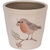 Clayre & Eef Bloempot Ø15x14cm Beige Vogelmotief Landelijke stijl Keramiek