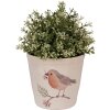 Clayre & Eef Bloempot Ø15x14cm Beige Vogelmotief Landelijke stijl Keramiek