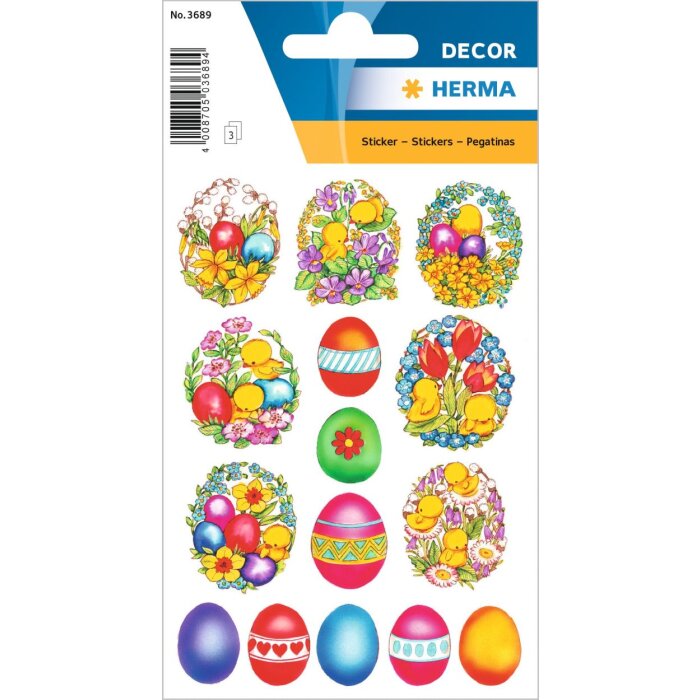 HERMA stickers decoratieve etiketten DECOR bloemen kuikens 3 vellen