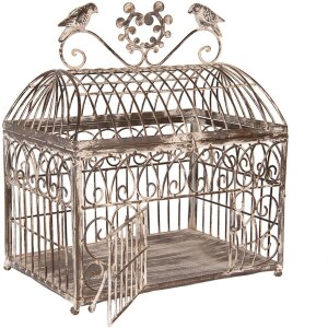 Clayre & Eef Decoratieve Vogelkooien 2-delig Bruin-Beige Metaal Antiek 56cm 41cm