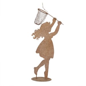 Clayre & Eef Metalen figuur Kind met Schepnet Bruin 39x13x87 cm