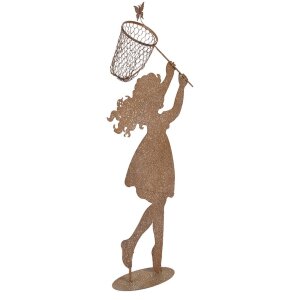 Clayre & Eef Metalen figuur Kind met Schepnet Bruin 39x13x87 cm