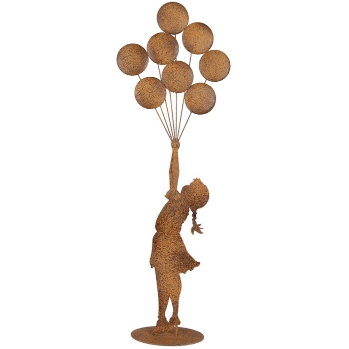 Clayre & Eef Decoratiefiguur Kind met Luchtballons Metaal Roestlook 80 cm
