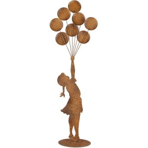 Clayre & Eef Decoratiefiguur Kind met Luchtballons Metaal Roestlook 80 cm