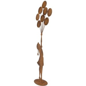 Clayre & Eef Decoratiefiguur Kind met Luchtballons Metaal Roestlook 80 cm