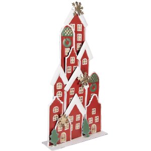Clayre & Eef 5Y1379 Kerstversiering Huisjes Rood 28x8x56cm Metaal Landelijk