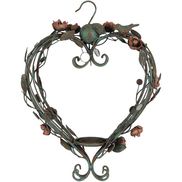 Clayre & Eef 5Y1341 Kandelaar Hart Metaal Groen Roze 43x22x60 cm