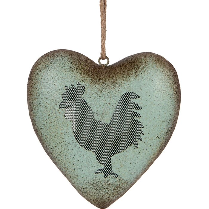 Clayre & Eef Decoratiehanger Hart Haan Groen Bruin 23x7x23 cm