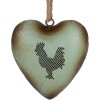 Clayre & Eef Decoratieve hanger Hart Haanmotief Vintage Groen 14x5x14 cm Metaal