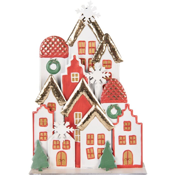 Clayre & Eef Kersthuisjes ensemble metaal wit rood goud 30x8x46 cm