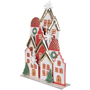 Clayre & Eef Kersthuisjes ensemble metaal wit rood...
