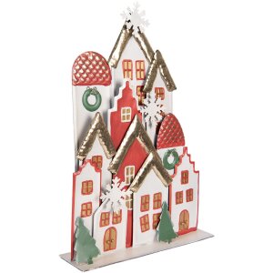 Clayre & Eef Kersthuisjes ensemble metaal wit rood goud 30x8x46 cm