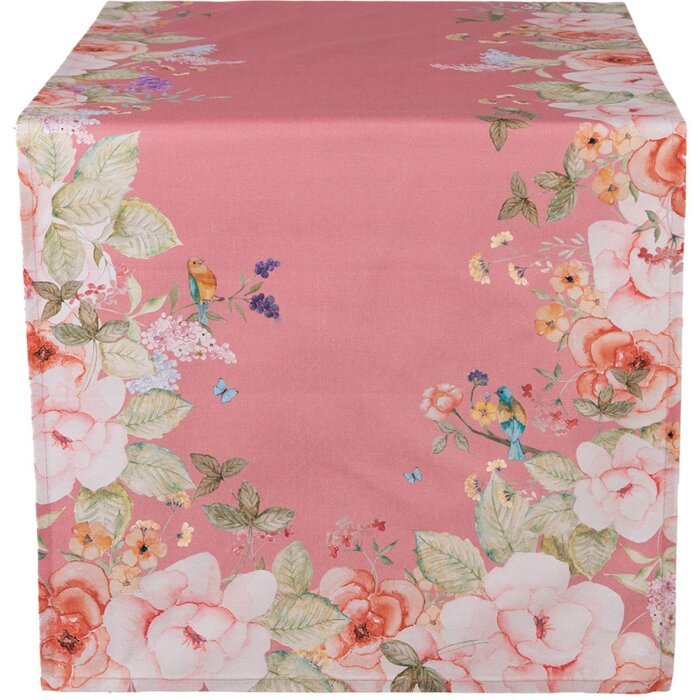 Clayre & Eef FFA64P Tafelloper Rosa 50x140 cm Katoen Bloemen Vogels
