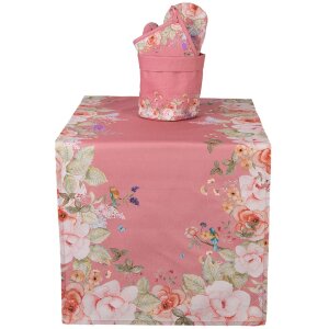Clayre & Eef FFA64P Tafelloper Rosa 50x140 cm Katoen Bloemen Vogels