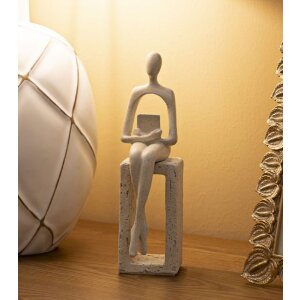 Mauro Ferretti Stons Figurine crème 8,5x6,5x24 cm polyresin leesbeeldje