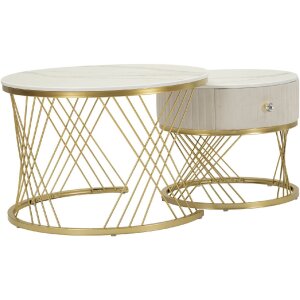 Mauro Ferretti Salontafels Votix 2-delig crème goud 70x48/50x43,5 cm