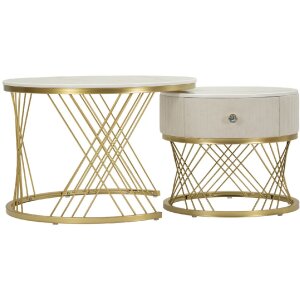 Mauro Ferretti Salontafels Votix 2-delig crème goud 70x48/50x43,5 cm
