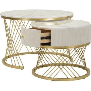 Mauro Ferretti Salontafels Votix 2-delig crème goud 70x48/50x43,5 cm