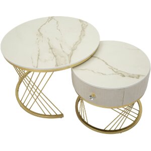 Mauro Ferretti Salontafels Votix 2-delig crème goud 70x48/50x43,5 cm