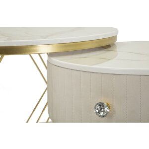 Mauro Ferretti Salontafels Votix 2-delig crème goud 70x48/50x43,5 cm