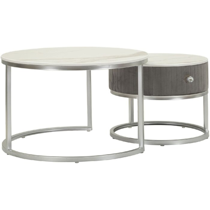 Mauro Ferretti Salontafels Greys 2-delige set 70x45 – 50x40 cm grijs zilver