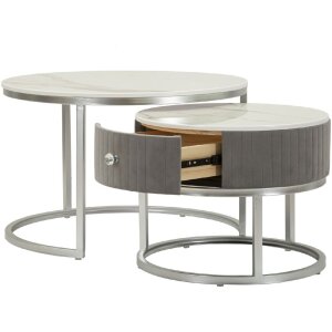 Mauro Ferretti Salontafels Greys 2-delige set 70x45 – 50x40 cm grijs zilver