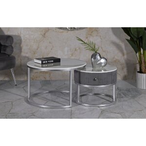 Mauro Ferretti Salontafels Greys 2-delige set 70x45 – 50x40 cm grijs zilver