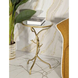 Mauro Ferretti Bijzet tafel Vogels Marble Ø 38x60 cm goud wit