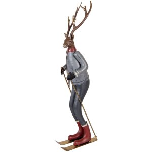 Clayre & Eef Decoratief Hert op Skis Grijs Bruin Rood...
