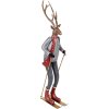 Clayre & Eef Decoratief Hert op Skis Grijs Bruin Rood 65 cm