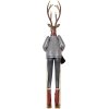 Clayre & Eef Decoratief Hert op Skis Grijs Bruin Rood 65 cm