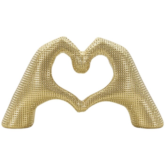 Hands Lover sculptuur goudkleurig polyresin 25x7.5x13.5cm decoratie hartvorm