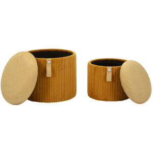 Bolzano Pouf Set met opbergruimte Senfgeel 2-delig Ø38x38cm Ø32x28cm Polyester MDF
