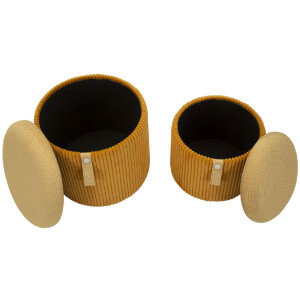 Bolzano Pouf Set met opbergruimte Senfgeel 2-delig Ø38x38cm Ø32x28cm Polyester MDF