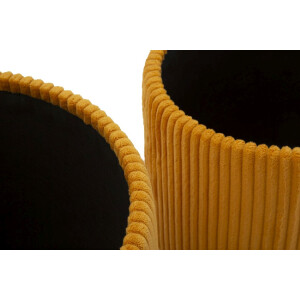 Bolzano Pouf Set met opbergruimte Senfgeel 2-delig Ø38x38cm Ø32x28cm Polyester MDF