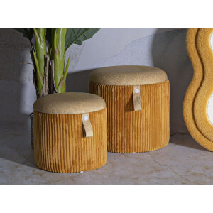 Bolzano Pouf Set met opbergruimte Senfgeel 2-delig Ø38x38cm Ø32x28cm Polyester MDF