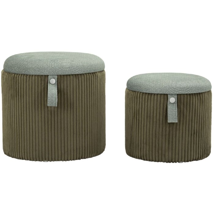 Bolzano Pouf Set 2-delig groen Ø38x38 cm en Ø32x28 cm met opbergruimte