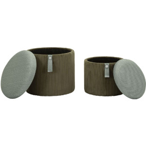 Bolzano Pouf Set 2-delig groen Ø38x38 cm en Ø32x28 cm met opbergruimte