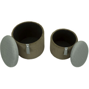 Bolzano Pouf Set 2-delig groen Ø38x38 cm en Ø32x28 cm met opbergruimte