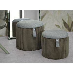 Bolzano Pouf Set 2-delig groen Ø38x38 cm en Ø32x28 cm met opbergruimte