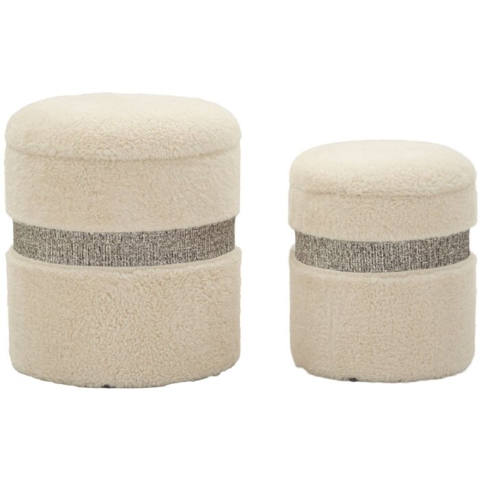 Saint-Moritz Puff-Set 2-delig Creme Ø40x47 cm Ø32x38 cm met opbergruimte